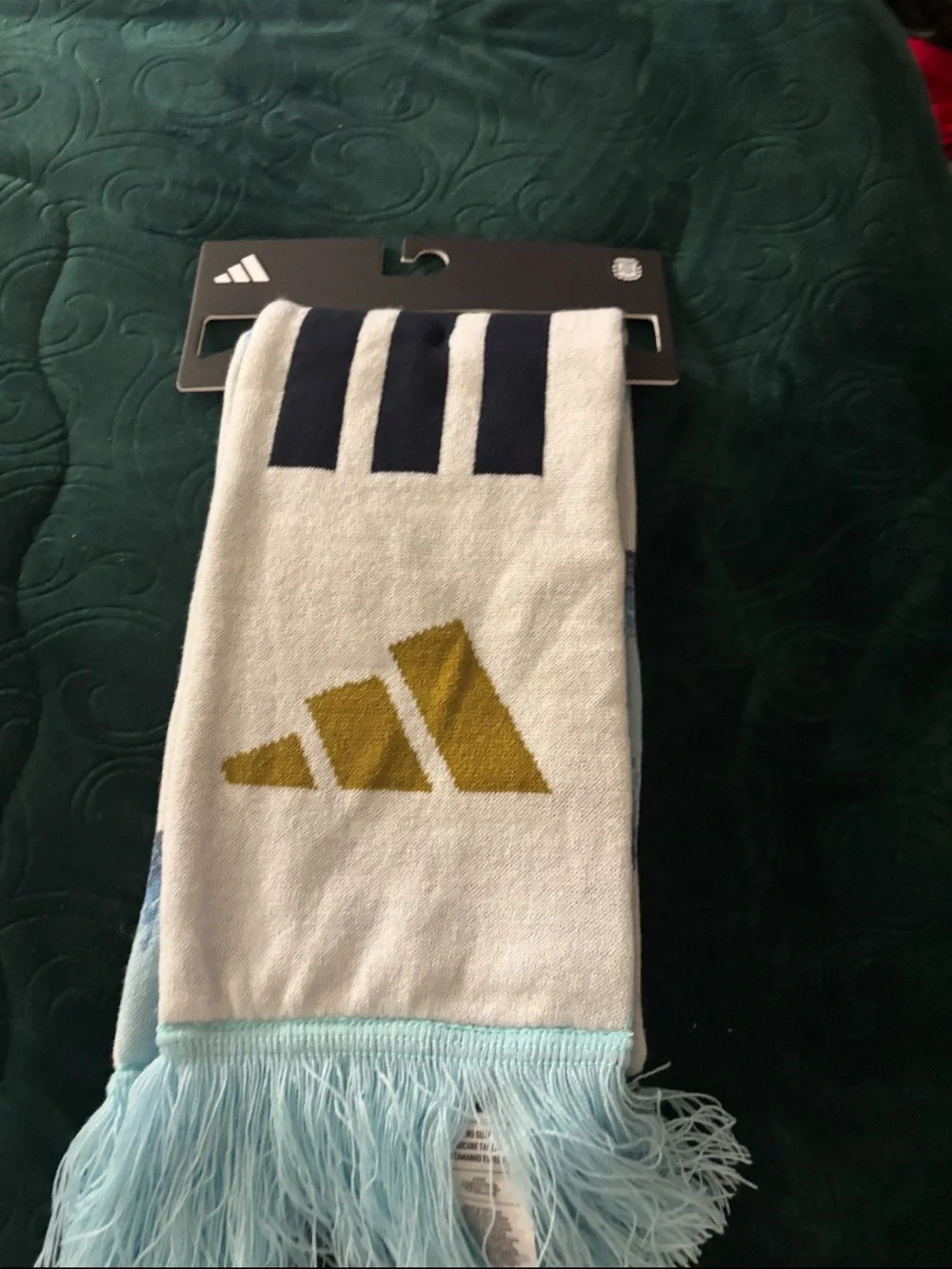 adidas White, Navy and Light Blue Scarf with Gold Logo